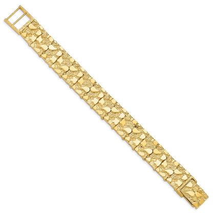 14K Gelbgold Poliert und Strukturiert 15mm Nugget Armband