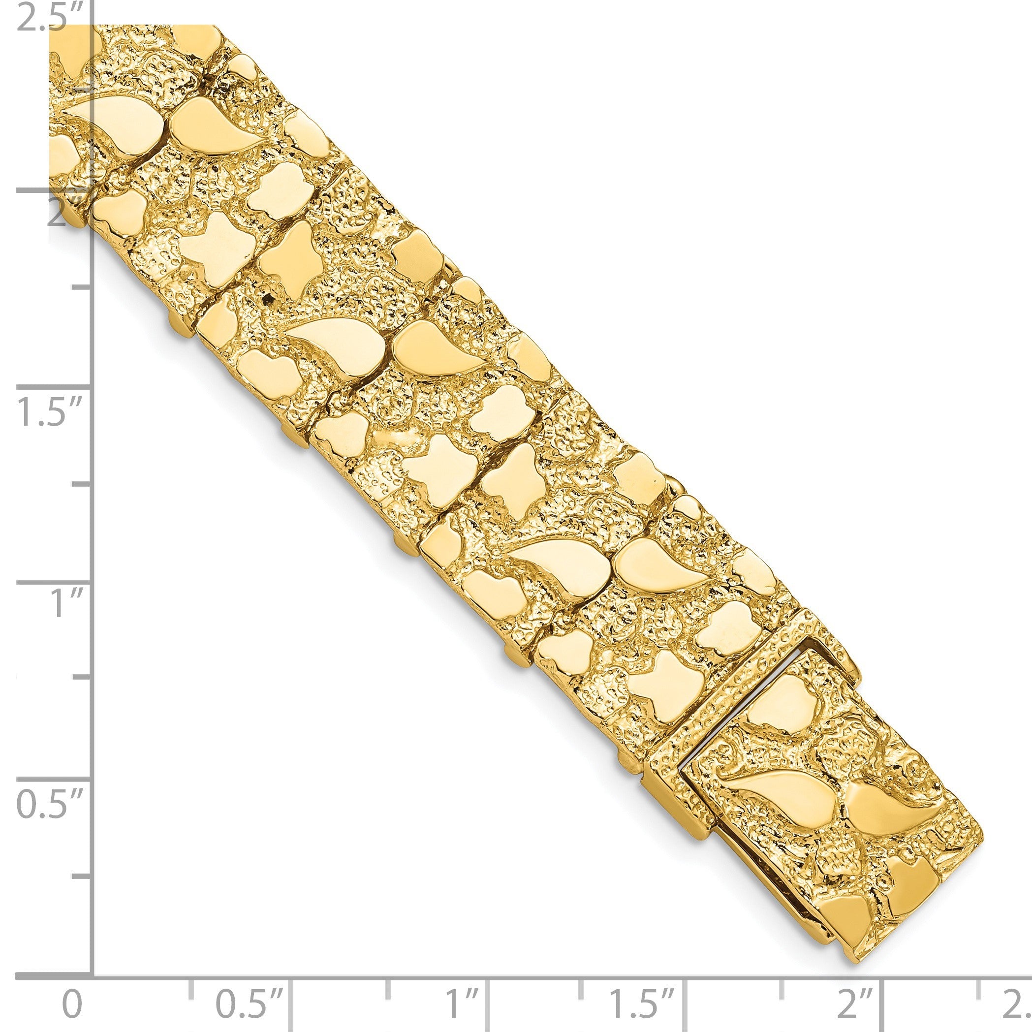 14K Gelbgold Poliert und Strukturiert 15mm Nugget Armband