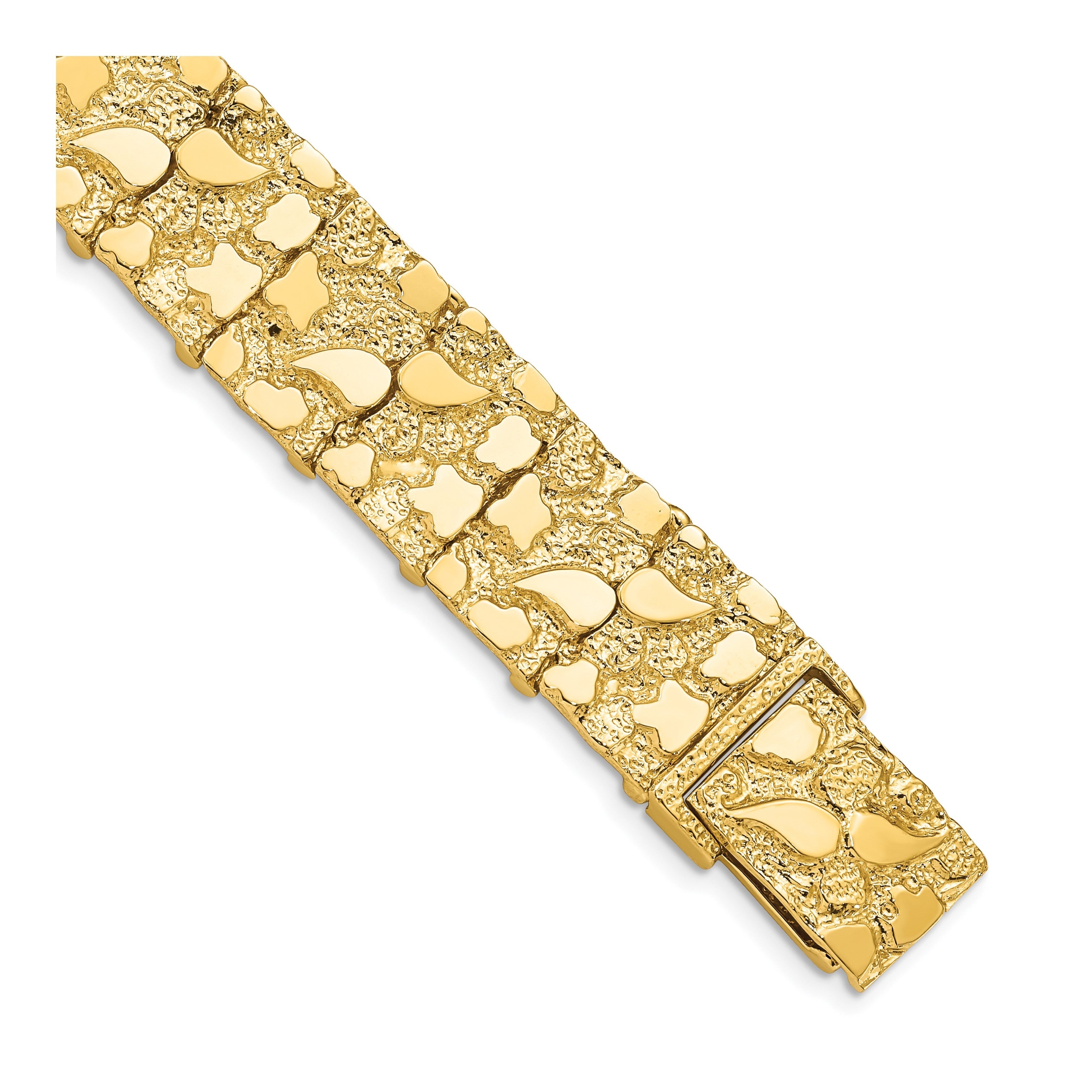 14K Gelbgold Poliert und Strukturiert 15mm Nugget Armband