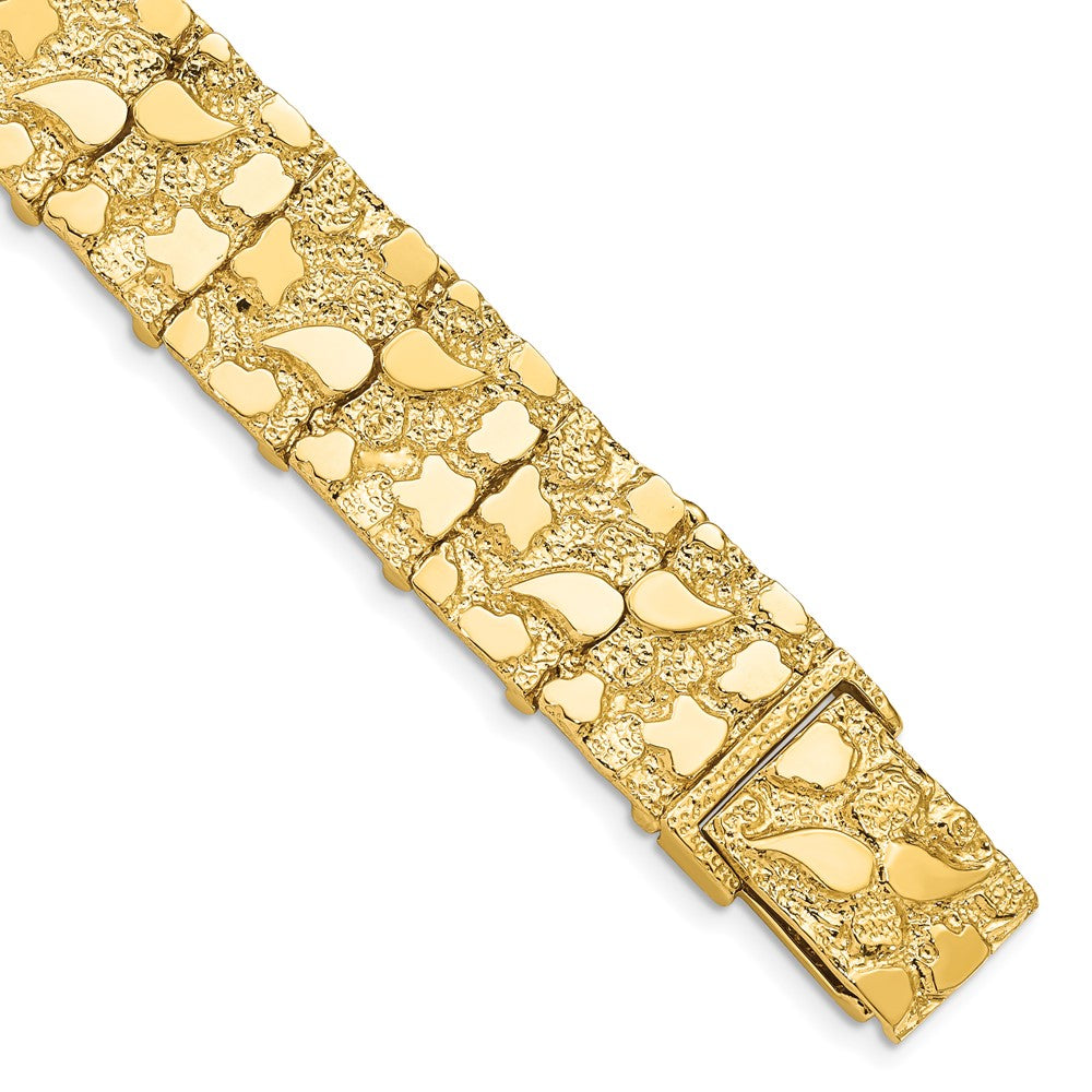 14K Gelbgold Poliert und Strukturiert 15mm Nugget Armband