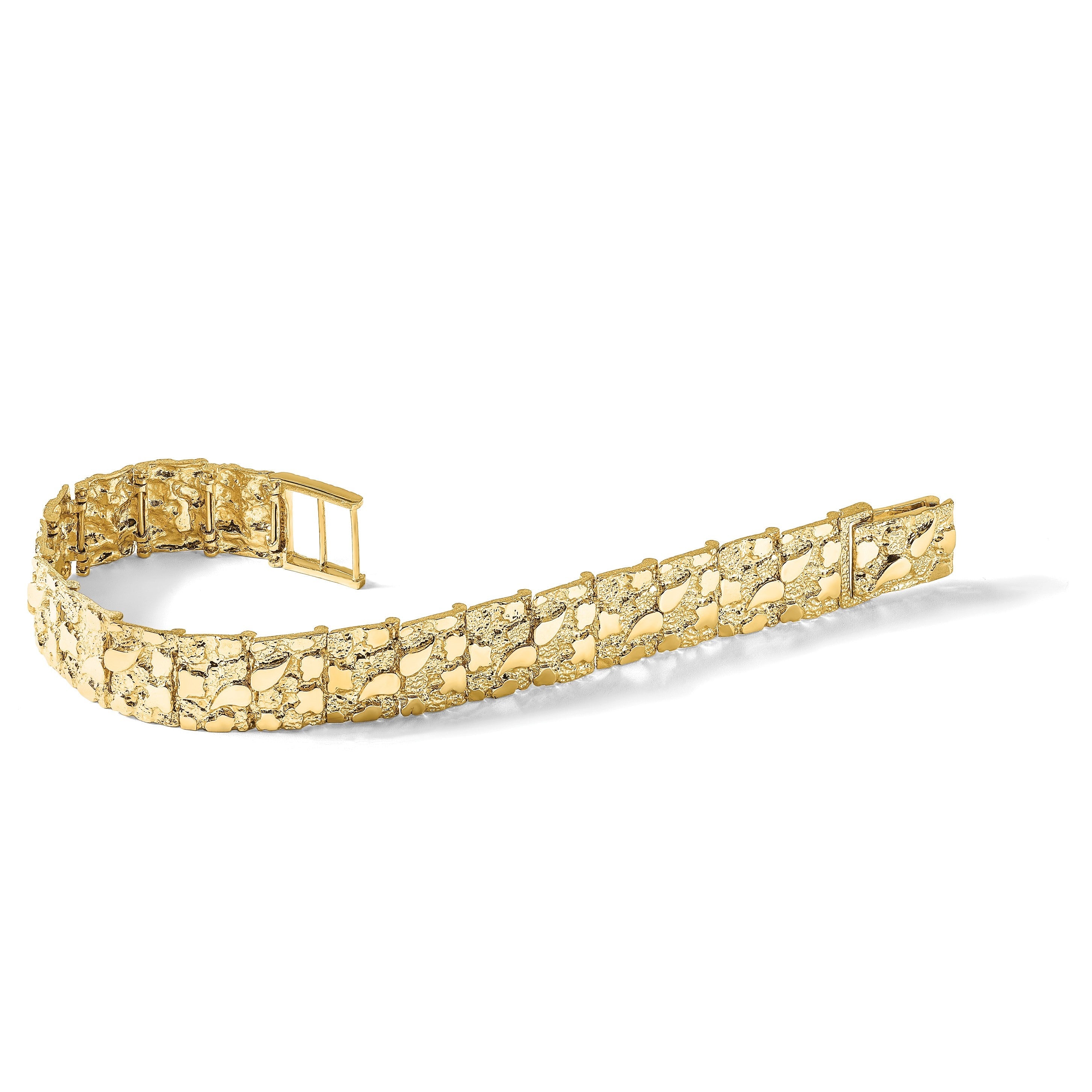14K Gelbgold Poliert und Strukturiert 15mm Nugget Armband