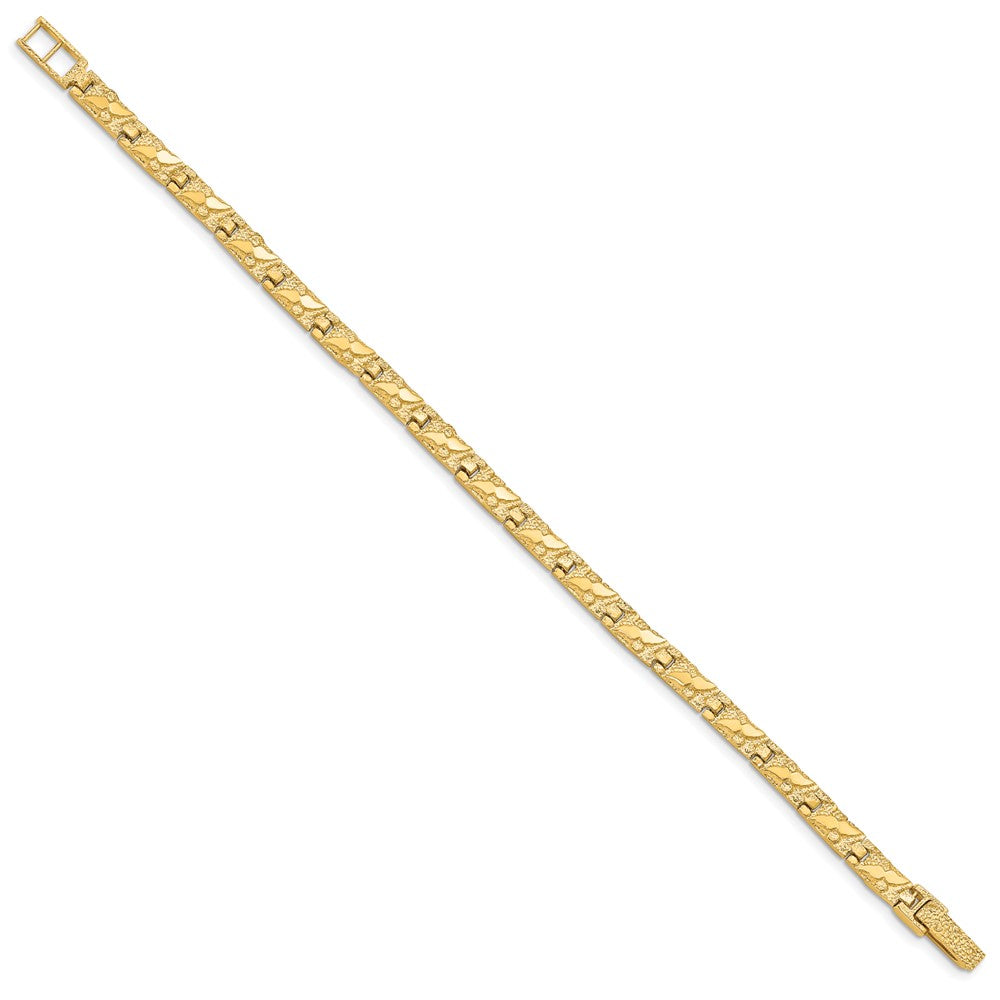 14K Gelbgold Poliert und Strukturiert 5.5mm Nugget Armband