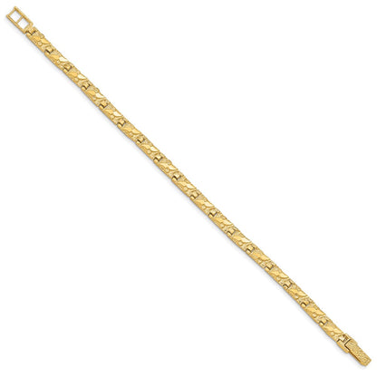 14K Gelbgold Poliert und Strukturiert 5.5mm Nugget Armband