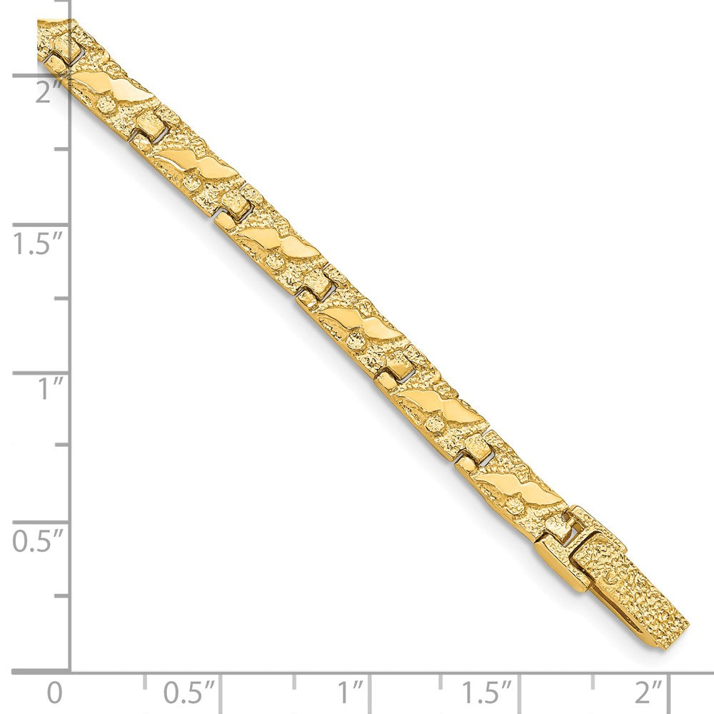 14K Gelbgold Poliert und Strukturiert 5.5mm Nugget Armband