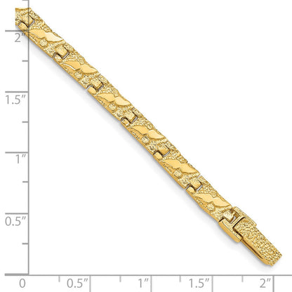 14K Gelbgold Poliert und Strukturiert 5.5mm Nugget Armband