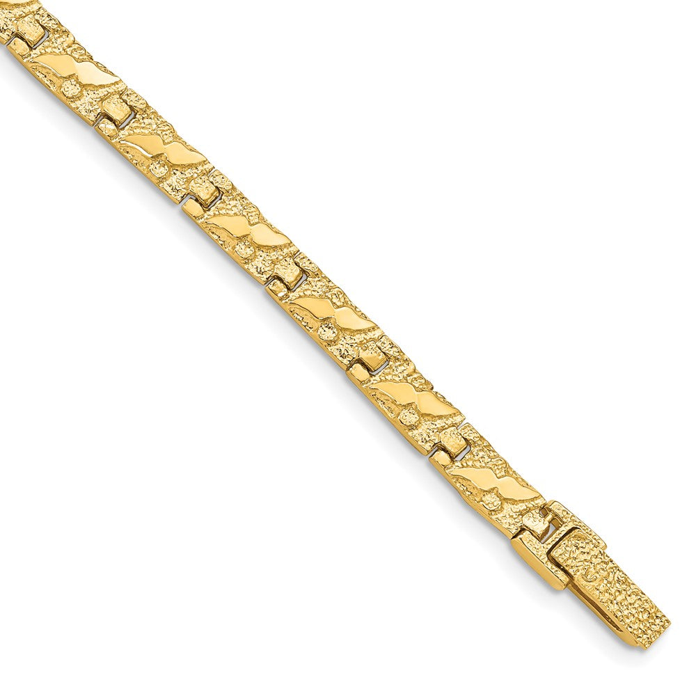 14K Gelbgold Poliert und Strukturiert 5.5mm Nugget Armband