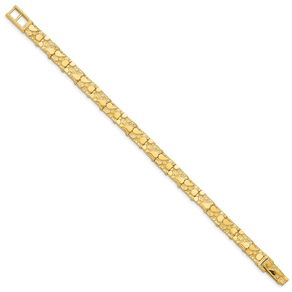 14K Gelbgold Poliert und Strukturiert 7.00mm Nugget Armband