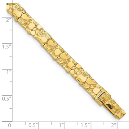 14K Gelbgold Poliert und Strukturiert 7.00mm Nugget Armband