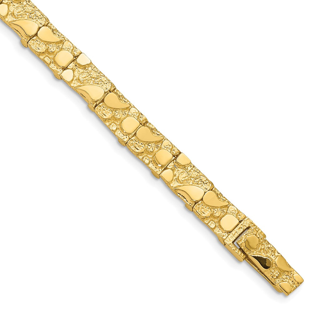 14K Gelbgold Poliert und Strukturiert 7.00mm Nugget Armband