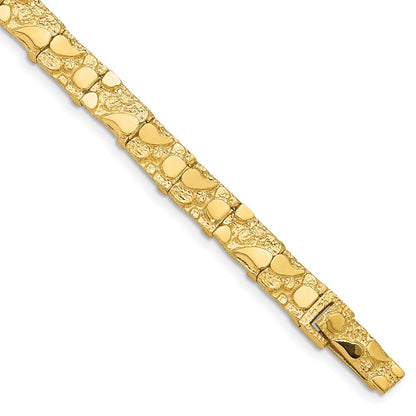 14K Gelbgold Poliert und Strukturiert 7.00mm Nugget Armband