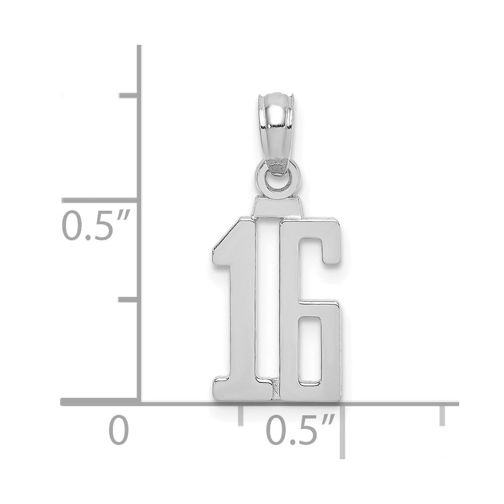 14K Weißgold 14kw Poliert Zahl 16 Anhänger