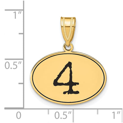 14K Gelbgold Poliert Zahl 4 Schwarz Emaille Oval Anhänger