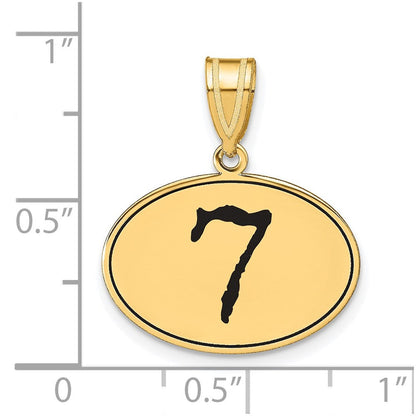 14K Gelbgold Polierter Anhänger "Zahl 7" mit schwarzem Emaille, oval