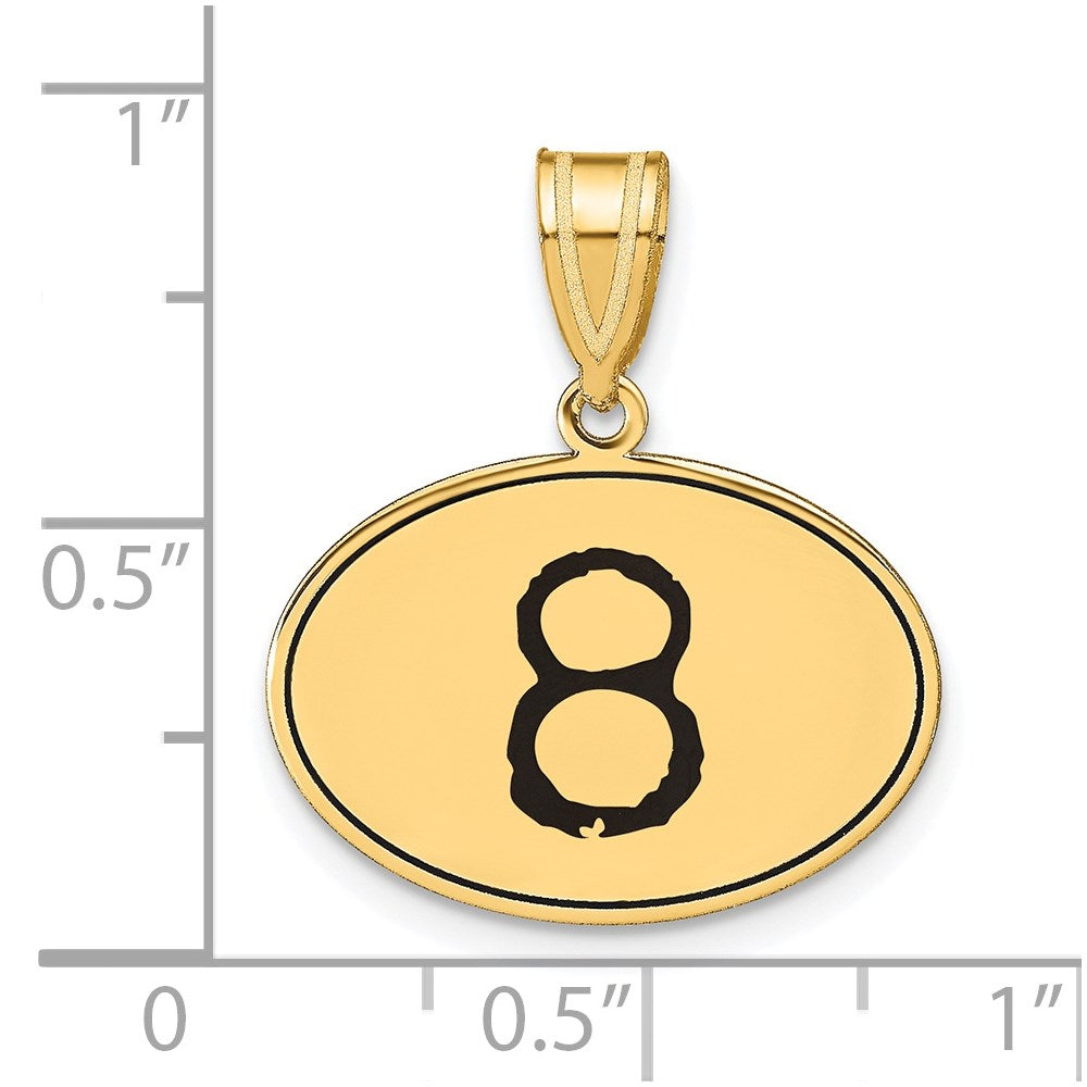 14K Gelbgold Anhänger, oval, poliert, Zahl 8, schwarz emailliert