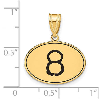 14K Gelbgold Anhänger, oval, poliert, Zahl 8, schwarz emailliert