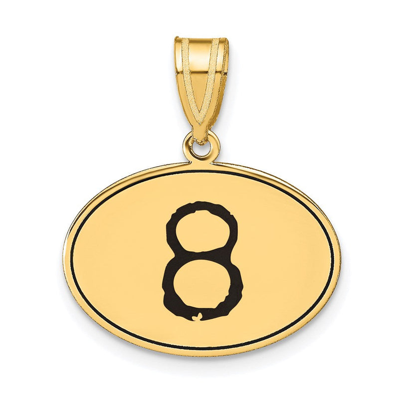 14K Gelbgold Anhänger, oval, poliert, Zahl 8, schwarz emailliert