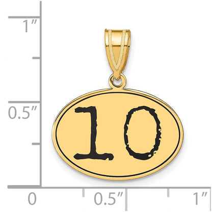 14K Gelbgold Anhänger, oval, poliert, mit schwarzer Emaille-Zahl "10
