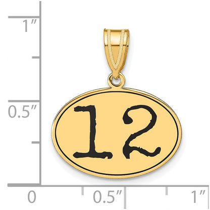 14K Gelbgold Polierter Anhänger Zahl 12 Oval mit schwarzer Emaille