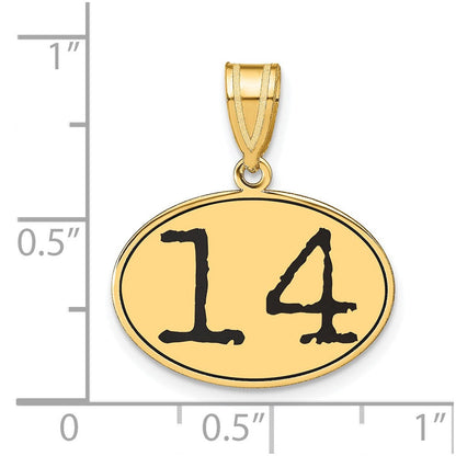 14K Gelbgold Anhänger, oval, poliert, Zahl 14, schwarz emailliert