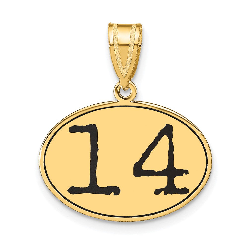 14K Gelbgold Anhänger, oval, poliert, Zahl 14, schwarz emailliert