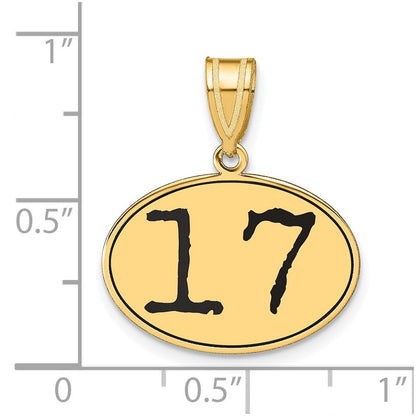 14K Gelbgold Poliert Anhänger Oval mit Zahl 17 schwarz emailliert