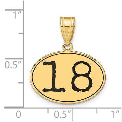 14K Gelbgold Anhänger, oval, poliert, mit schwarzem Emaille-Dekor Zahl 18