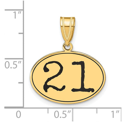 14K Gelbgold Anhänger, oval, poliert, mit schwarzer Emaille-Zahl „21