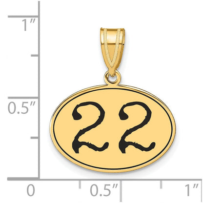 14K Gelbgold Anhänger, oval, poliert, mit schwarzer Emaille-Zahl "22