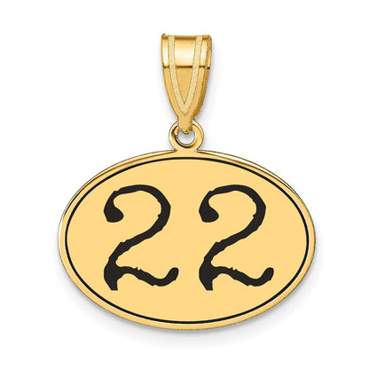 14K Gelbgold Anhänger, oval, poliert, mit schwarzer Emaille-Zahl "22