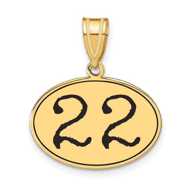 14K Gelbgold Anhänger, oval, poliert, mit schwarzer Emaille-Zahl "22