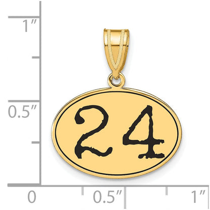 14K Gelbgold Polierter Anhänger Oval mit Zahl 24 in schwarzer Emaille