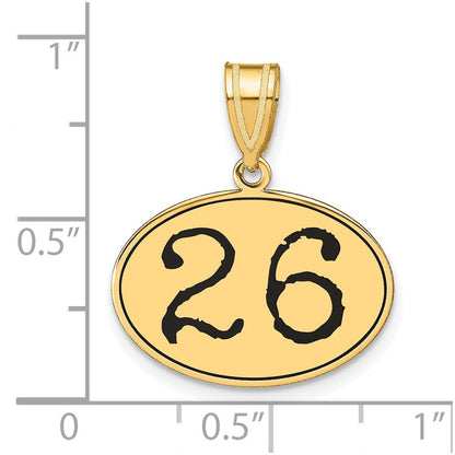 14K Gelbgold Anhänger oval, poliert, Zahl 26, mit schwarzer Emaille