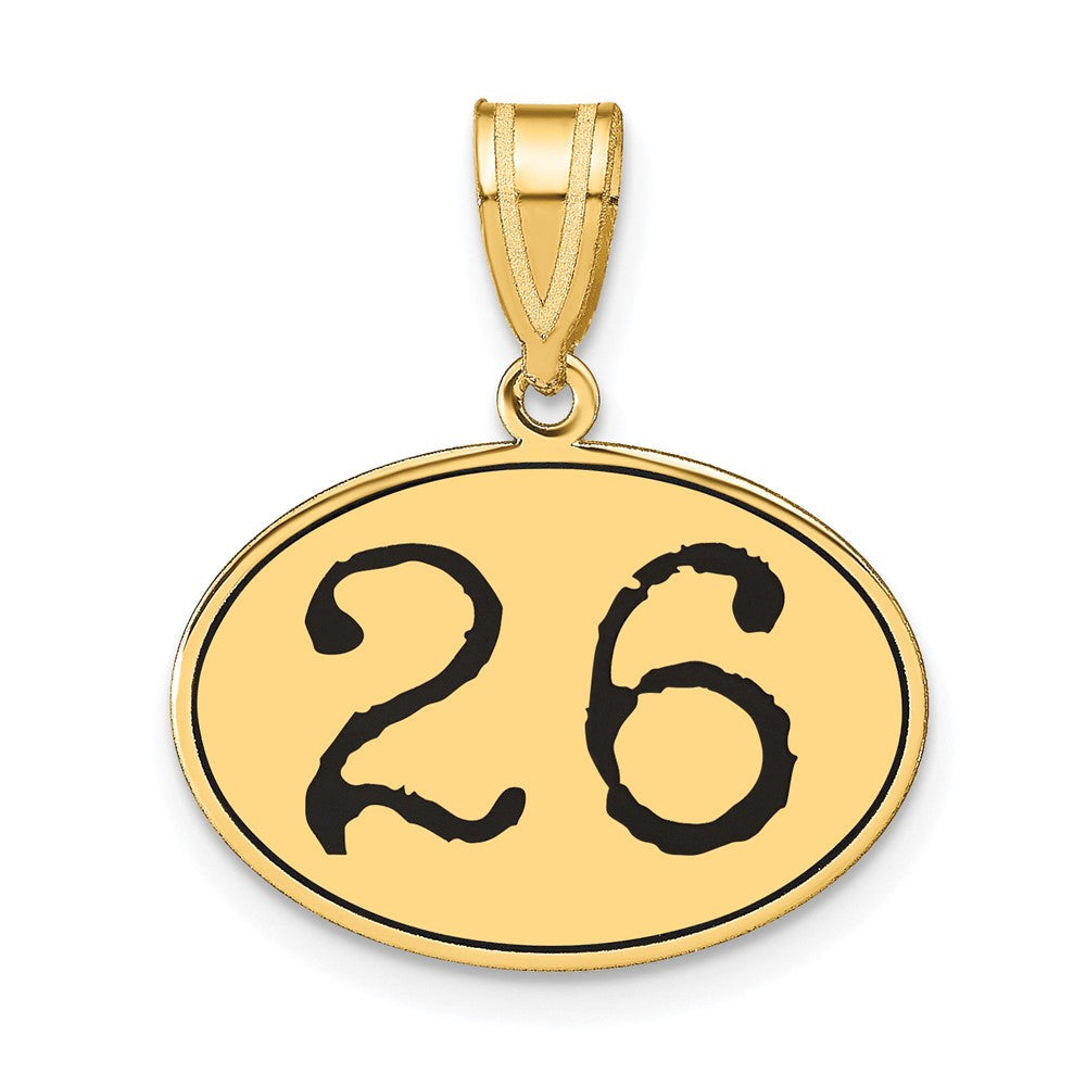 14K Gelbgold Anhänger oval, poliert, Zahl 26, mit schwarzer Emaille