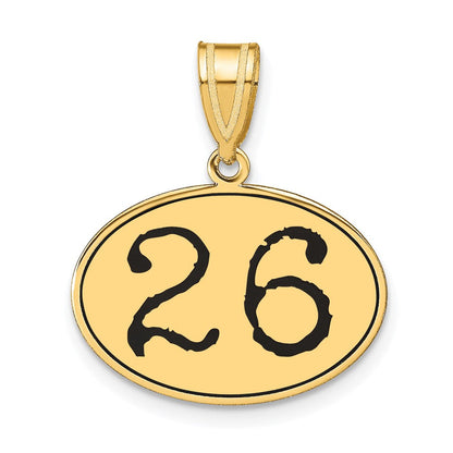 14K Gelbgold Anhänger oval, poliert, Zahl 26, mit schwarzer Emaille