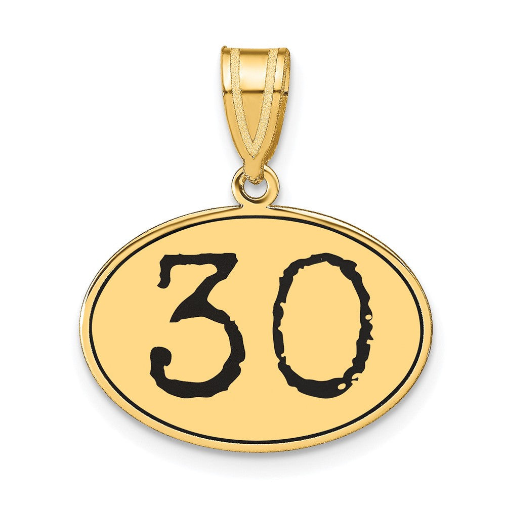 14K Gelbgold Anhänger, oval, poliert, mit schwarzem Emaille, Zahl 30