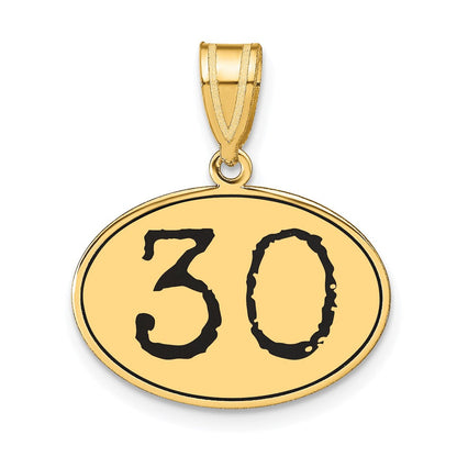 14K Gelbgold Anhänger, oval, poliert, mit schwarzem Emaille, Zahl 30