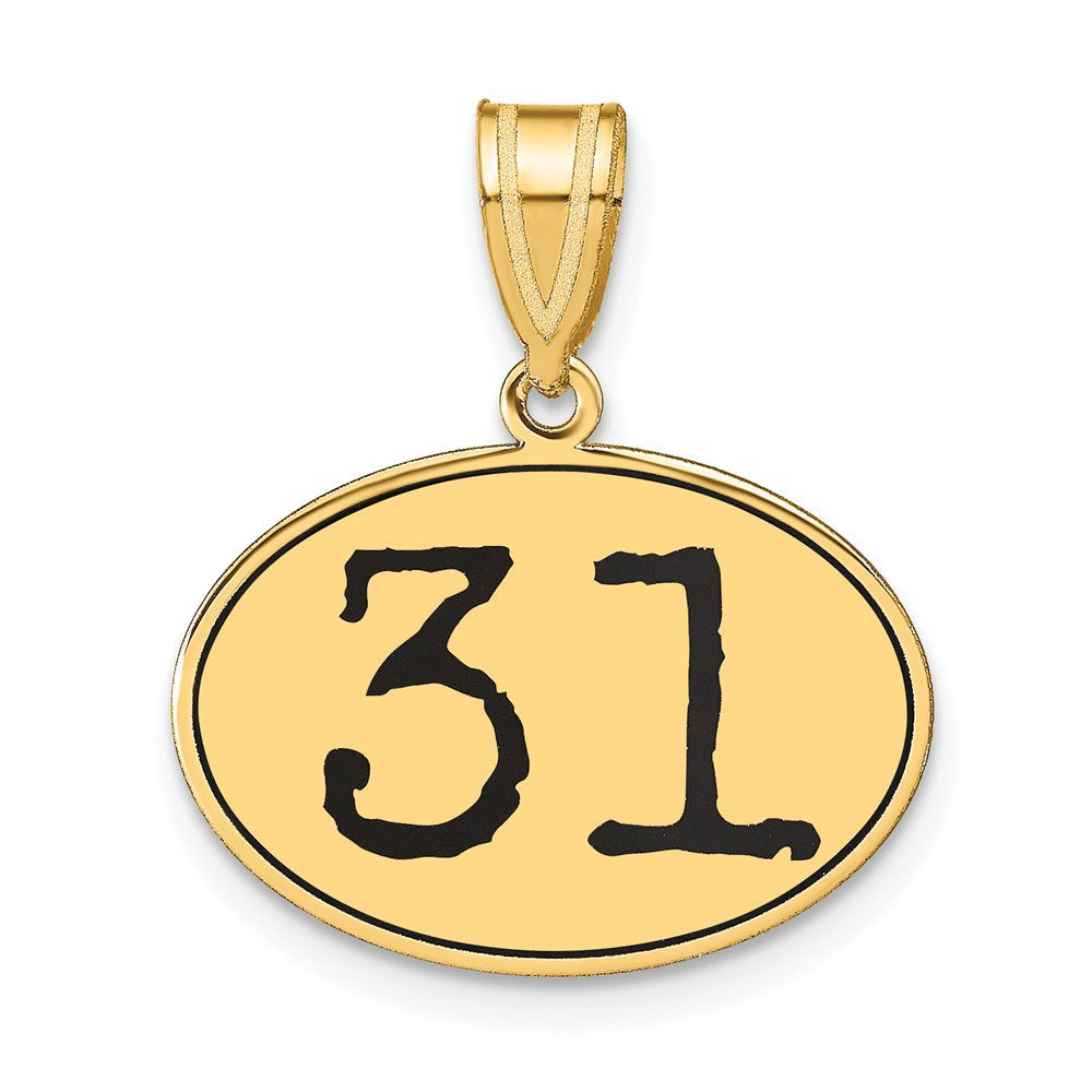 14K Gelbgold Polierter Anhänger Oval mit Zahl 31 in Schwarzer Emaille