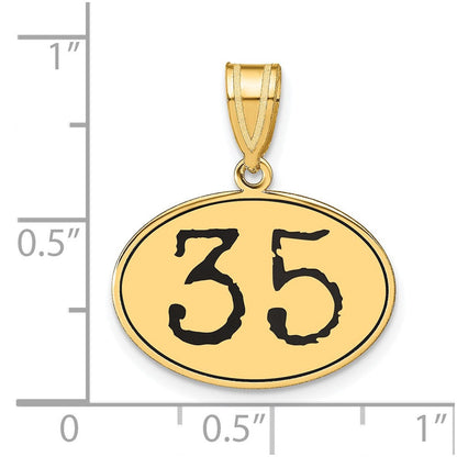 14K Gelbgold Poliert Anhänger Oval mit Zahl 35 in Schwarzem Emaille