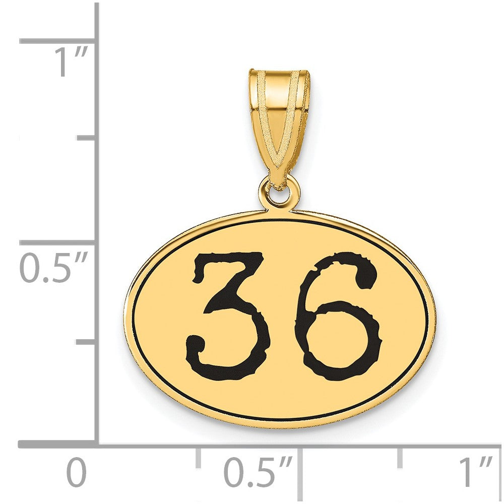 14K Gelbgold Anhänger, oval, poliert, Zahl 36, mit schwarzer Emaille