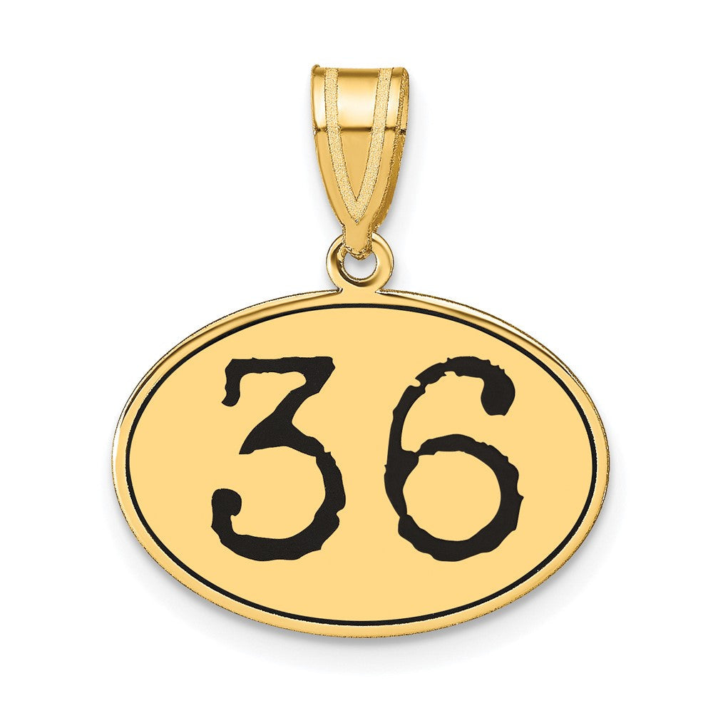 14K Gelbgold Anhänger, oval, poliert, Zahl 36, mit schwarzer Emaille