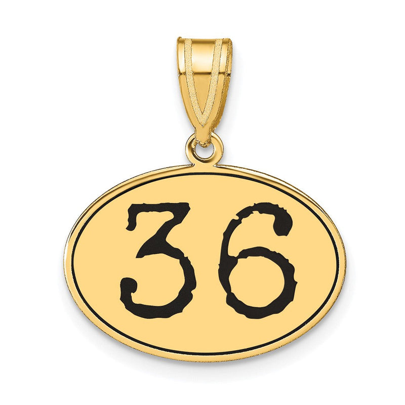 14K Gelbgold Anhänger, oval, poliert, Zahl 36, mit schwarzer Emaille