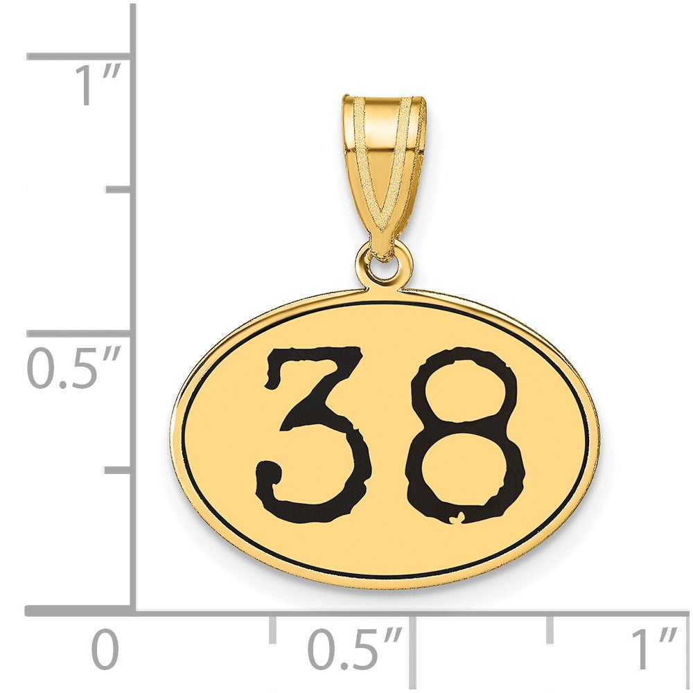 14K Gelbgold Polierter Anhänger „Zahl 38" Oval mit Schwarzer Emaille