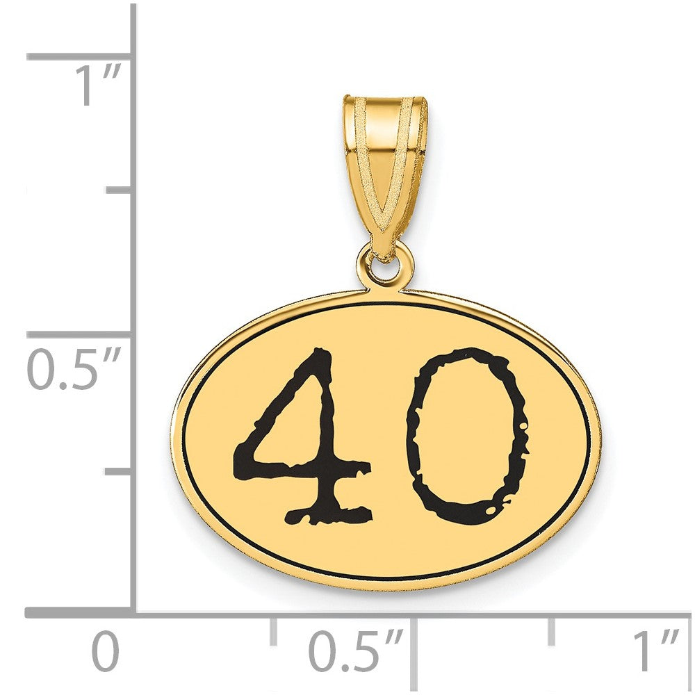 14K Gelbgold Anhänger, oval, poliert, mit schwarzer Emaille-Zahl „40