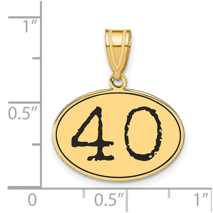 14K Gelbgold Anhänger, oval, poliert, mit schwarzer Emaille-Zahl „40