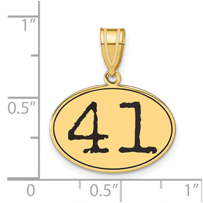 14K Gelbgold Anhänger Oval Poliert mit schwarzer Emaille und Zahl 41
