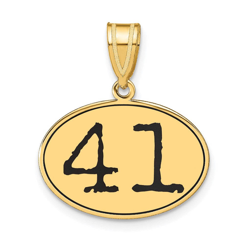 14K Gelbgold Anhänger Oval Poliert mit schwarzer Emaille und Zahl 41