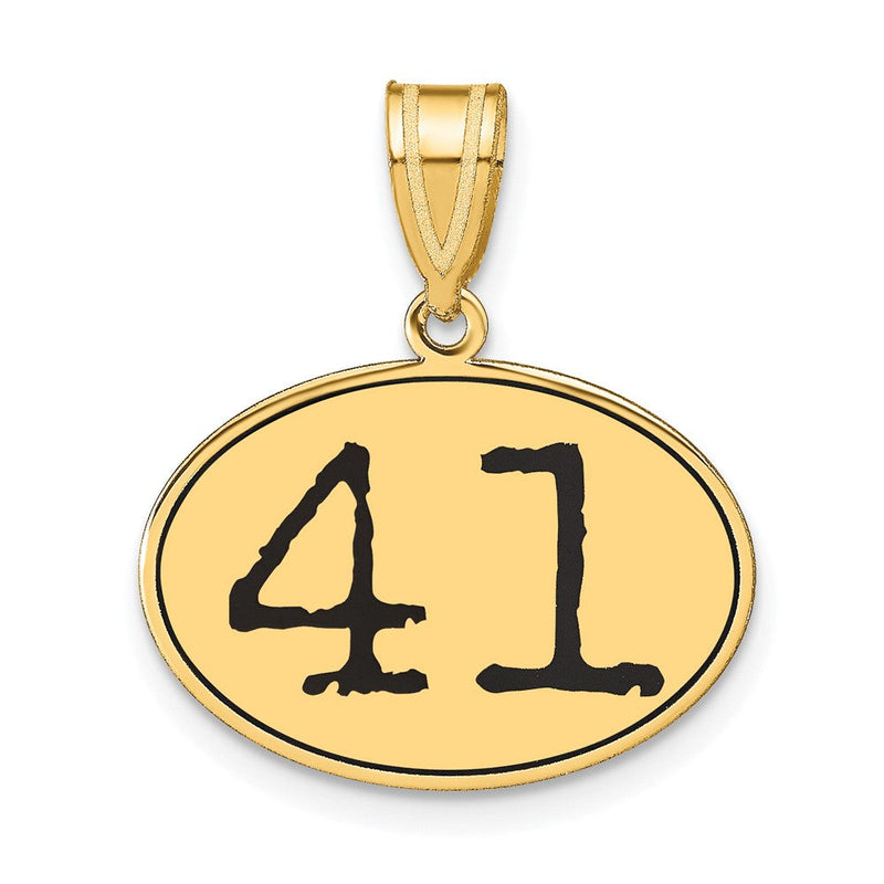 14K Gelbgold Anhänger Oval Poliert mit schwarzer Emaille und Zahl 41