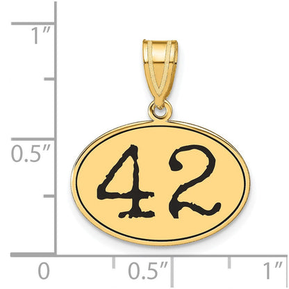 14K Gelbgold Anhänger, oval, poliert, mit schwarzer Emaille und Zahl 42