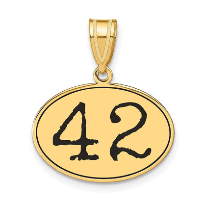 14K Gelbgold Anhänger, oval, poliert, mit schwarzer Emaille und Zahl 42