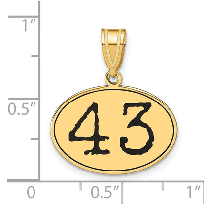 14k Gelbgold Poliert Zahl 43 Schwarz Emaille Oval Anhänger
